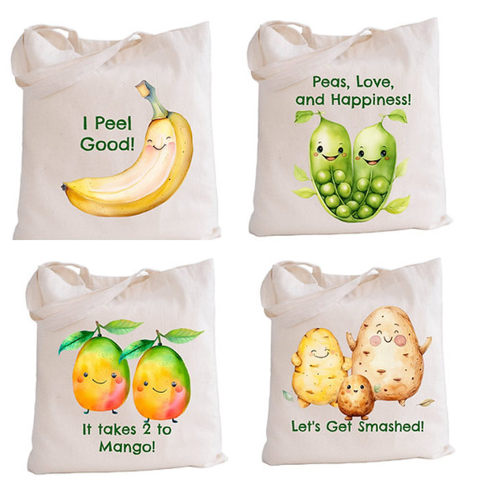Fruit and Veggie Tote Humor Farmers Market Bag | 10 Designs