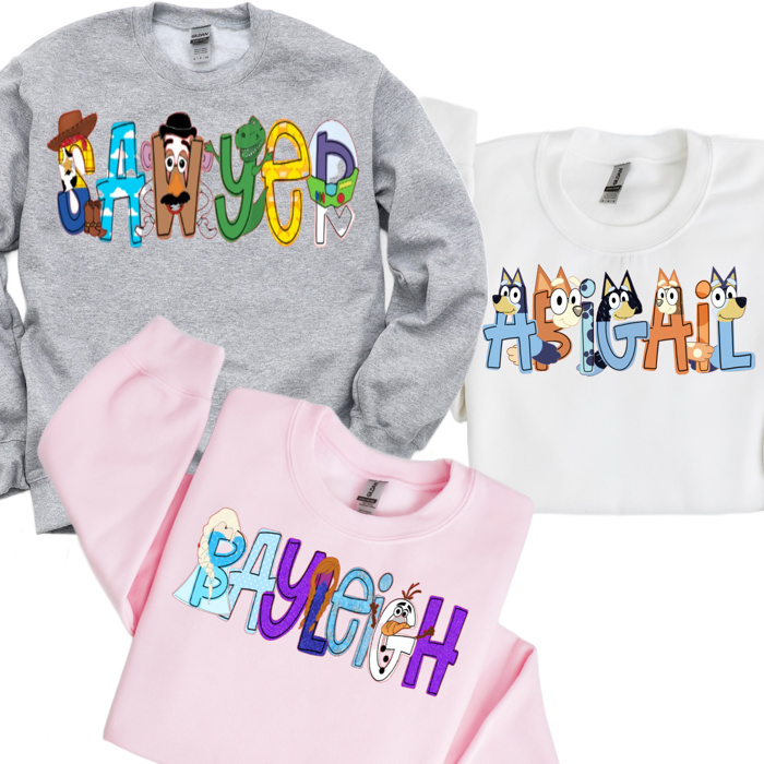 Character Vacation Personalized Sweatshirt | Sizes 2T-12Y | 26 Character Choices