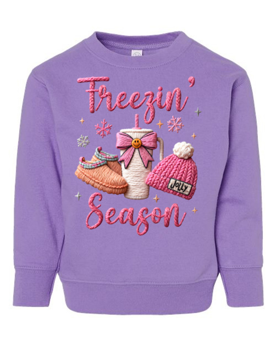 Freezin' Season Sweatshirt Yarn Design Cozy Season | Sizes 2T-7Y