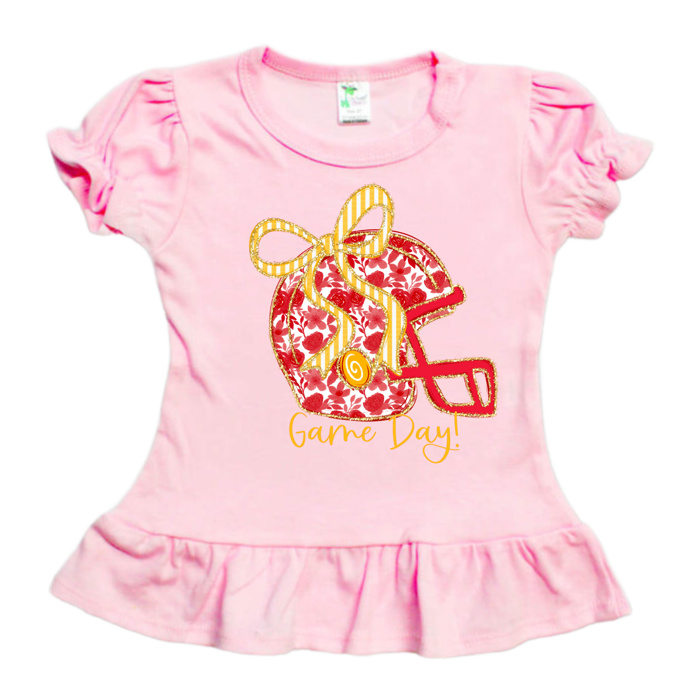 Floral Football Helmet Spirit Tee Kids | 10 Color Options