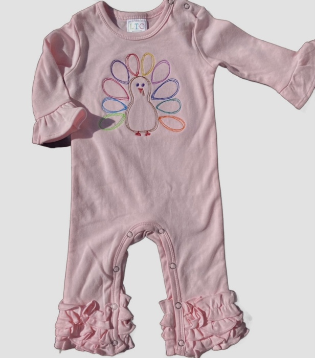 Turkey Embroidered Romper Thanksgiving | 2 Colors | Sizes 3M-3Y