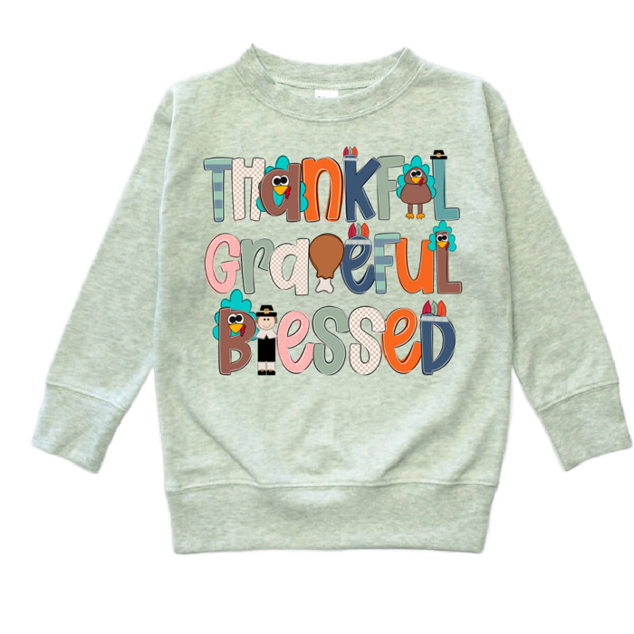 Thankful, Grateful, Blessed Thanksgiving tee Kids | Sizes 2T-10Y