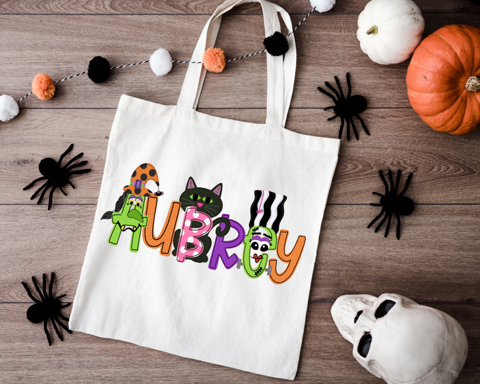 Monster Mash Personalized Halloween Trick or Treat Bag | 11 Alpha Options