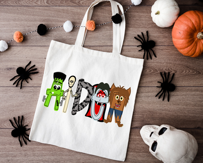 Monster Mash Personalized Halloween Trick or Treat Bag | 11 Alpha Options