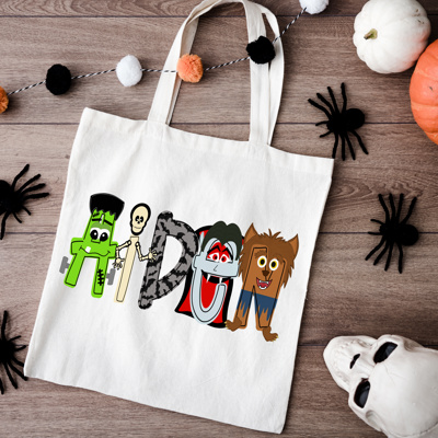 Monster Mash Personalized Halloween Trick or Treat Bag | 11 Alpha Options