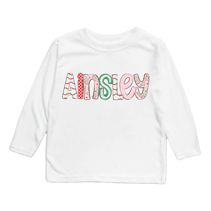 Holiday Name Tee Personalized Christmas Theme and Character | Sizes 2T-10Y | 8 Alphas