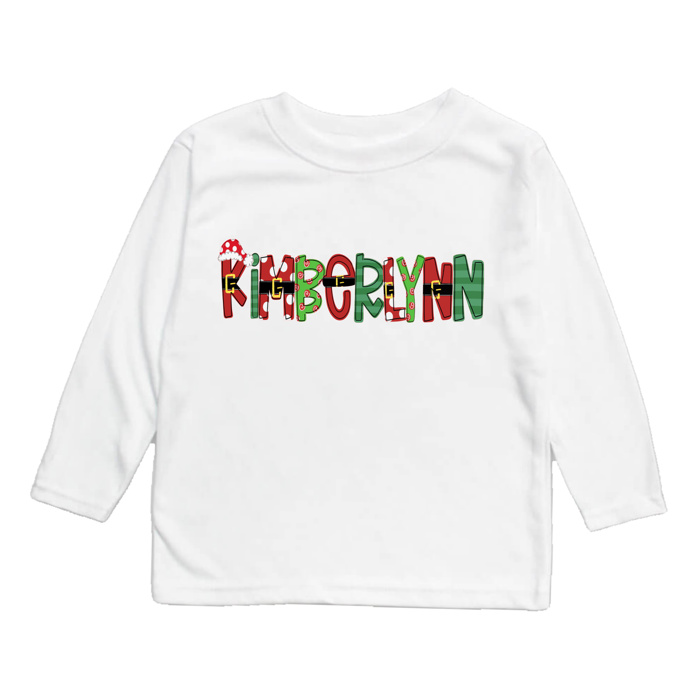 Holiday Name Tee Personalized Christmas Theme and Character | Sizes 2T-10Y | 8 Alphas