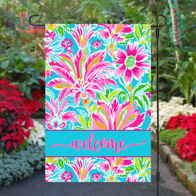 Garden Flag - Hot Pink and Turquoise Palm