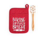Baking Spirits Bright with Spatula Cheerful Holiday Potholder with option to add a Spatula