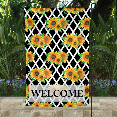 Garden Flag - Welcome Sunflower Lattice