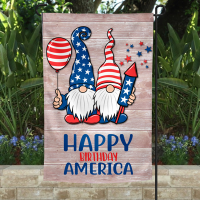Garden Flag - Gnomes Happy Birthday America