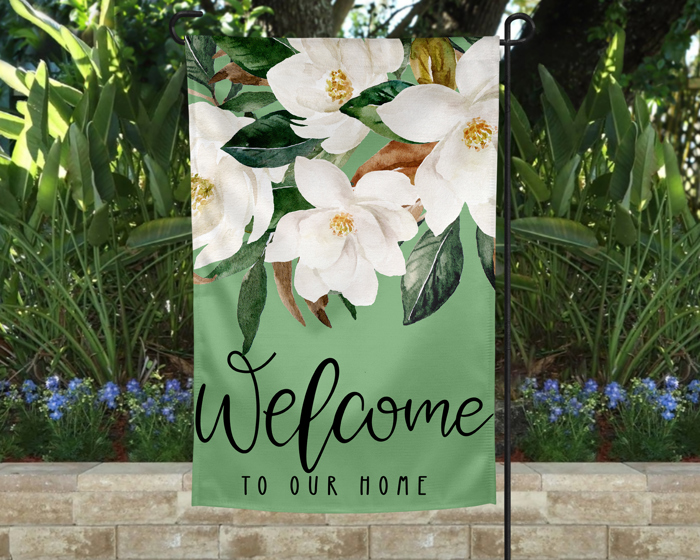 Garden Flag - Welcome Green Magnolia