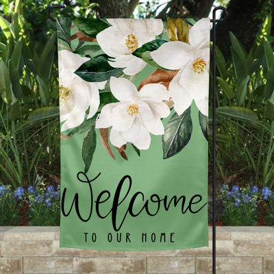 Garden Flag - Welcome Green Magnolia