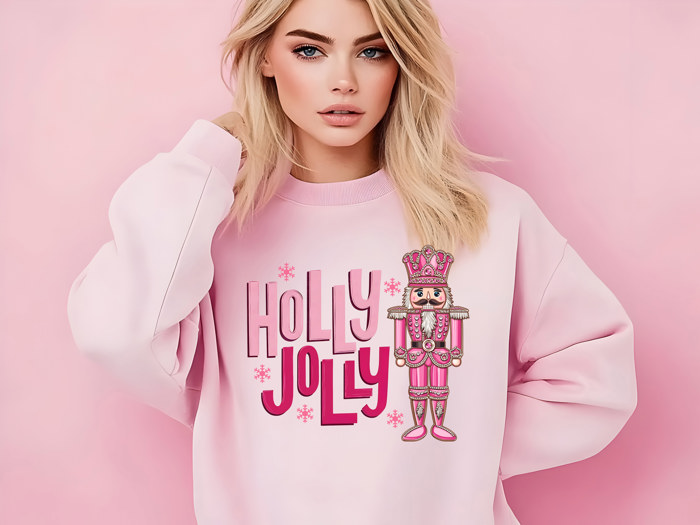 Crewneck Sweatshirt - Pink Holly Jolly Nutcracker