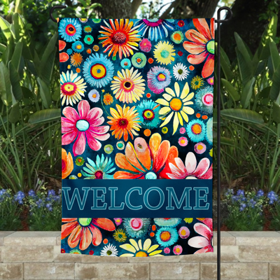 Garden Flag - Welcome Teal Daisies