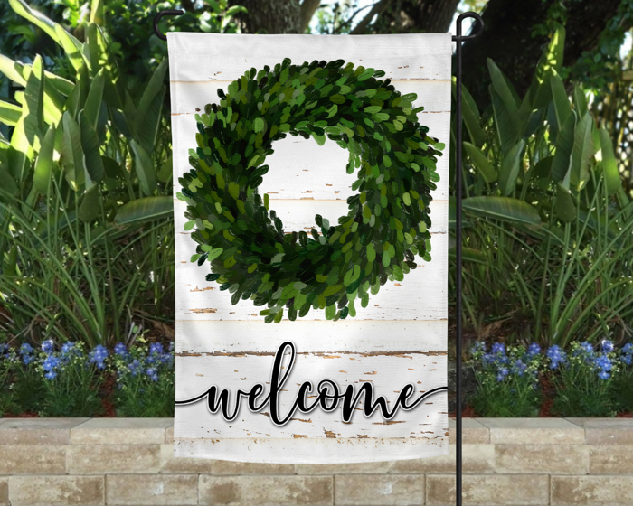 Garden Flag - Welcome Boxwood Wreath