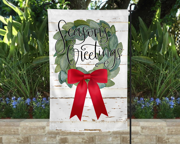Garden Flag - Season's Greetings Magnolia Wreath with Bow