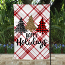  Garden Flag - Happy Holidays Three Trees Plaid