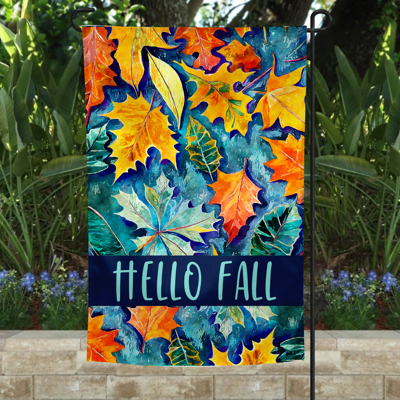 Garden Flag - Hello Fall Blue Leaves