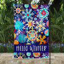 Garden Flag - Hello Winter Blue Snowflakes
