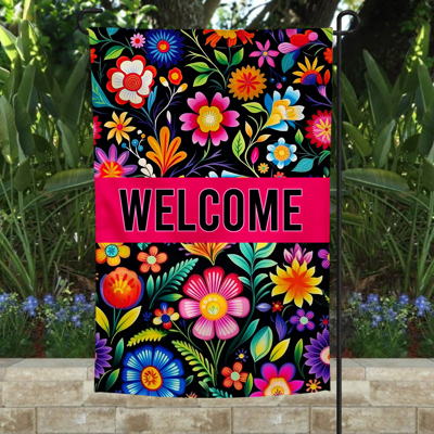 Garden Flag - Welcome Pink Flowers