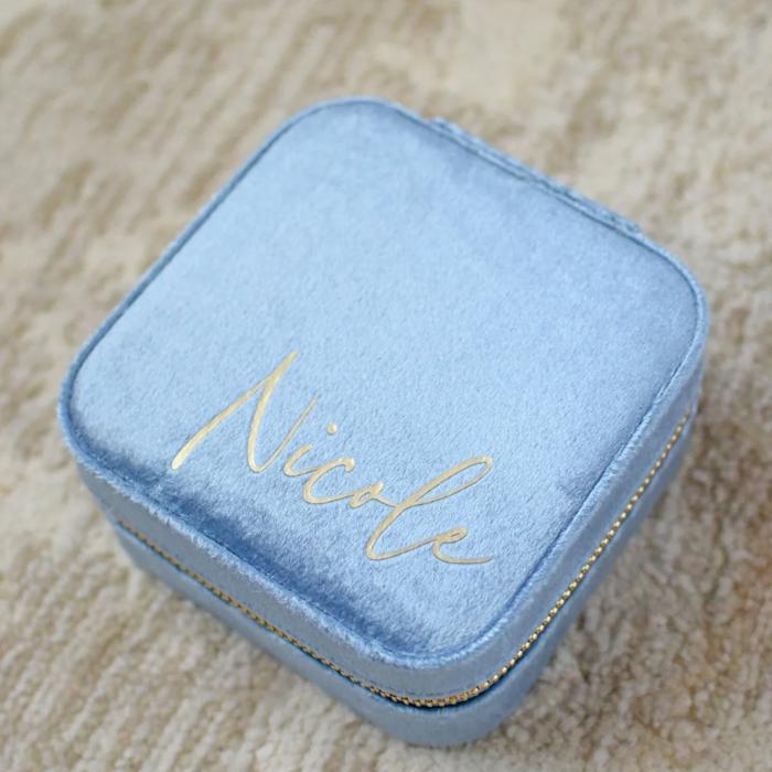 Personalized Velvet Jewelry Boxes, Bridesmaid Gift Jewelry Box, Personalized Gift for Women, Travel Jewelry Case Bridal Party Gift