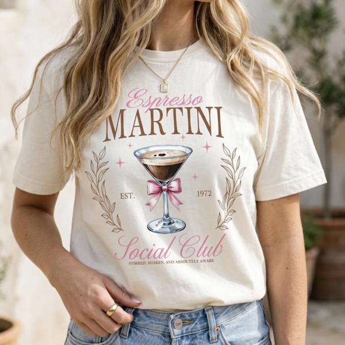 Espresso Martini Social Club Comfort Colors Tee, Trendy Coffee Shirt for Women, Fun Brunch Outfit, Cute Going Out Top, Gift for Coffee Lover, Girls Trip Shirt