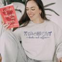  Books and Coffee Sweatshirt, Cozy Reading Crewneck, Bookworm Gift, Cute Fall Coffee Lover Pullover Sweater