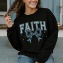  Faith Bow Christian Comfort Colors Sweatshirt – Cute Minimalist Faith Crewneck for Women, Inspirational Graphic Tee with Bow Detail