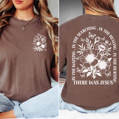 There Was Jesus Christian T-Shirt for Women, Floral Graphic Tee on Comfort Colors, Faith Based Women's Shirt 