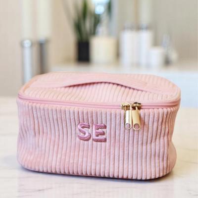 Personalized Embroidered Makeup Bag, Custom Quilted Cosmetic Bag, Personalized Gift, Corduroy Toiletry Bag Women, Gift for Her, Pouch Travel Bag