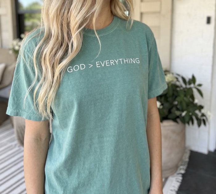 God > Everything, Christian Outfit for Women, Comfort Colors Graphic Tee for Church