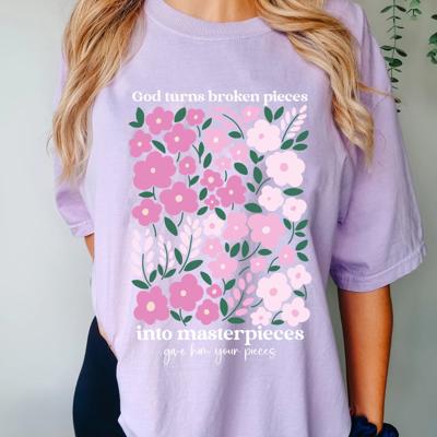 God Turns Broken Pieces into Masterpieces Christian T-Shirts for Women  Comfort Colors Graphic Tee Spring Floral Cotton