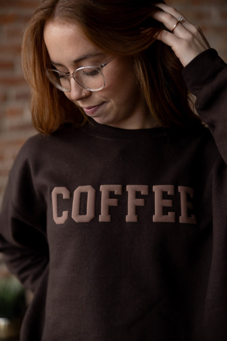 Coffee Brown Sweatshirt for Women, Minimalist Coffee Lover Gift, Gildan Oversized Crewneck, Brown Aesthetic Sweatshirt
