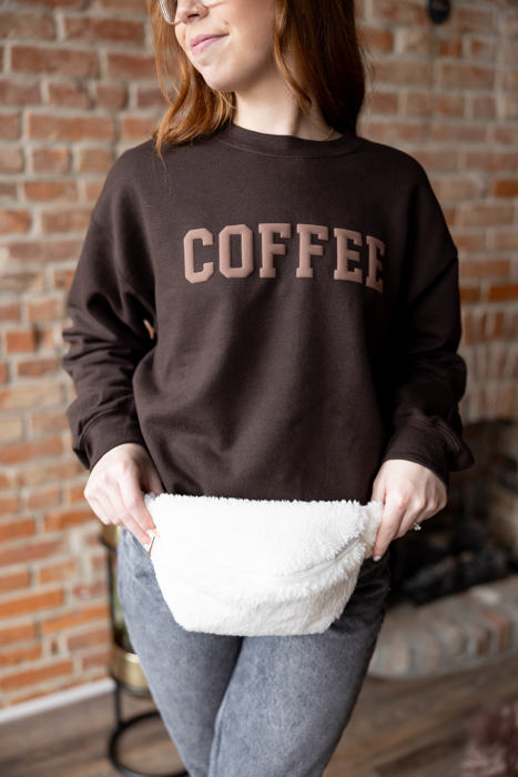 Coffee Brown Sweatshirt for Women, Minimalist Coffee Lover Gift, Gildan Oversized Crewneck, Brown Aesthetic Sweatshirt
