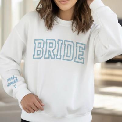 Embroidered Bride Sweatshirt Crewneck, Personalized with Name and Wedding Date on Sleeve Sweater, Bridal Shower Gifts, Engagement Gift