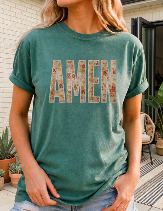 Floral AMEN Graphic Comfort Colors Tee, Christian Faith Based Shirt, Vintage Botanical Letter Tee, Floral Faith Shirt, Cottagecore Christian Top, Inspirational Graphic Tee, Boutique Casual Shirt