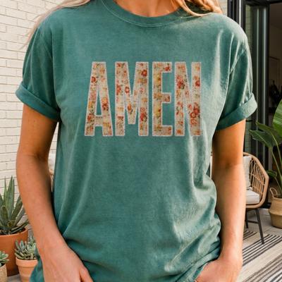 Floral AMEN Graphic Comfort Colors Tee, Christian Faith Based Shirt, Vintage Botanical Letter Tee, Floral Faith Shirt, Cottagecore Christian Top, Inspirational Graphic Tee, Boutique Casual Shirt