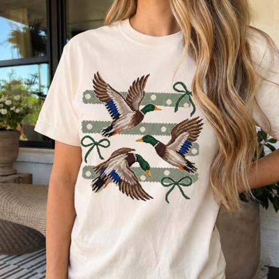 Flying Mallard Ducks Bow Stripe Comfort Colors Tee, Mallard Duck Shirt, Vintage Needlepoint Tee, Preppy Country Shirt, Duck Lover Gift
