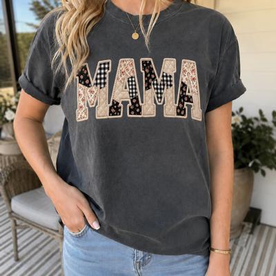 Mama Faux Patchwork Gingham Comfort Colors Graphic Tee, Faux Quilted Applique Shirt, Vintage Inspired Mom Top, Mother's Day Gift, Casual Everyday Tee, Girls Outfit