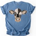  Faux Patchwork Cow Head Comfort Colors Tee, Quilted Graphic Floral Gingham Cow Shirt, Faux Applique Comfort Colors Tee, Farmhouse Graphic Top, Country Cow Lover Shirt 