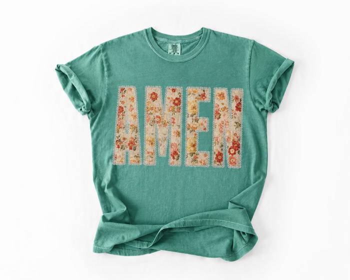 Floral AMEN Graphic Comfort Colors Tee, Christian Faith Based Shirt, Vintage Botanical Letter Tee, Floral Faith Shirt, Cottagecore Christian Top, Inspirational Graphic Tee, Boutique Casual Shirt
