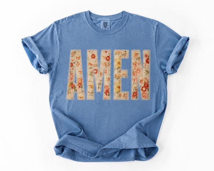 Floral AMEN Graphic Comfort Colors Tee, Christian Faith Based Shirt, Vintage Botanical Letter Tee, Floral Faith Shirt, Cottagecore Christian Top, Inspirational Graphic Tee, Boutique Casual Shirt