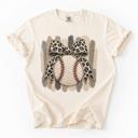  Leopard Bow Baseball Graphic Comfort Colors Tee, Faux Patchwork Sports Shirt, Cute Baseball Mom Inspired Top, Vintage Baseball Graphic Tee, Game Day Outfit