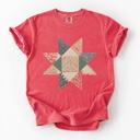  Floral Starbust Faux Quilted Comfort Colors Tee, Vintage Inspired Patchwork Style Shirt, Colorful Geometric Flower Top, Cottagecore Casual Tee, Retro Boutique Shirt, Gift For Her