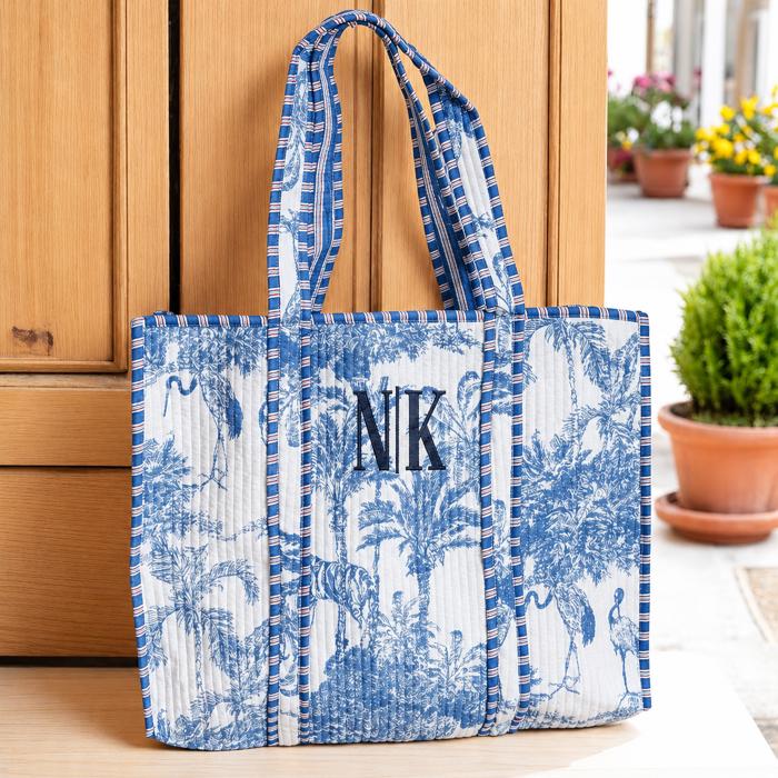 Embroidered Cotton Quilted Bag, Block Print Tote Bag for Women, Boho Travel Bag, Handmade Shoulder Purse, Large Floral Weekender, Bridesmaid