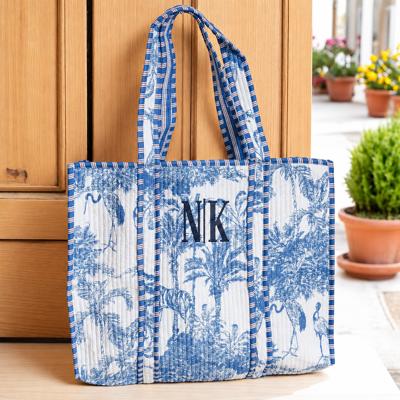 Embroidered Cotton Quilted Bag, Block Print Tote Bag for Women, Boho Travel Bag, Handmade Shoulder Purse, Large Floral Weekender, Bridesmaid