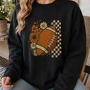 Floral Checkered Football Vintage Sweatshirt, Retro Fall Football Pullover, Checkerboard Sporty Sweatshirt, Boutique Game Day Apparel, Fall Outfit