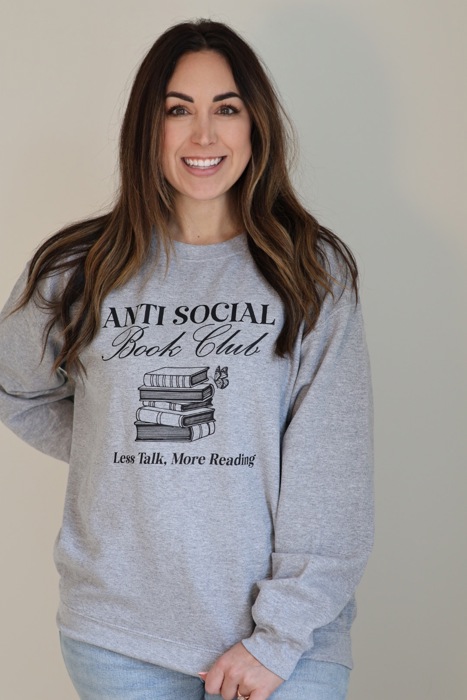 Anti-Social Book Club Sweatshirt for Women – Cozy Reading Crewneck for Introverts, Book Lovers, and Homebodies