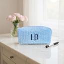  Personalized Block Pattern Floral Makeup Bag, Embroidered Cosmetic Pouch, Quilted Toiletry Bag, Custom Travel Case, Gift for Her